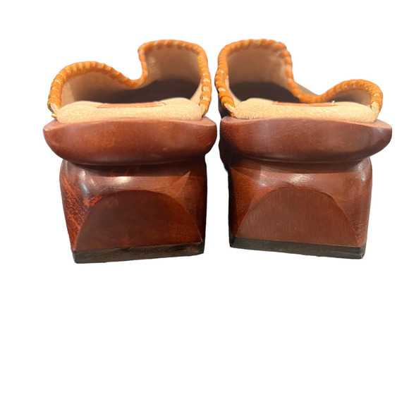 Jim Barnier Wooden Heel Clog Black Oil Women's Size 10 Platform Sandals Leather - Picture 7 of 8